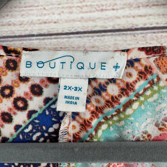 Boutique Patchwork Open Front Kimono Top Womens 2x 3x Multicolor Multi Print - Picture 5 of 7